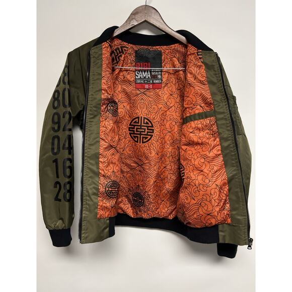Bibisama Zodiac Monkey Olive Green Bomber Jacket XS-S Embroidered Streetwear - Picture 7 of 16